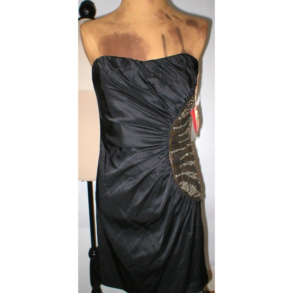New Womens Designer Ali Ro Black Dress 8 Strapless NWT Sequin Rouched Party